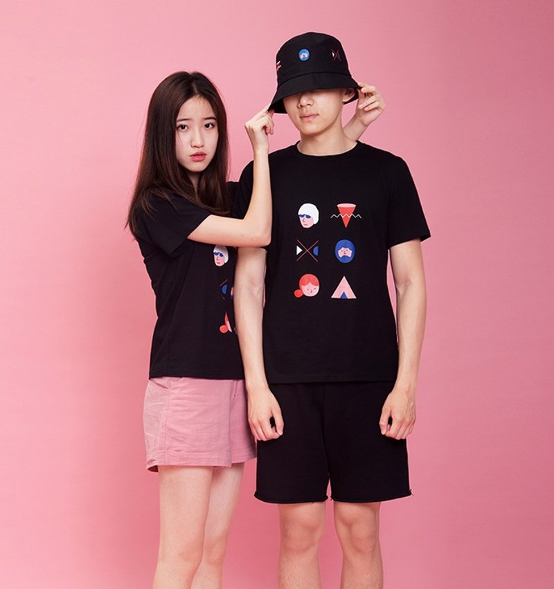 夏季纯棉原创印花情侣T恤-人物几何 - 女装 T 恤 - 棉．麻 黑色