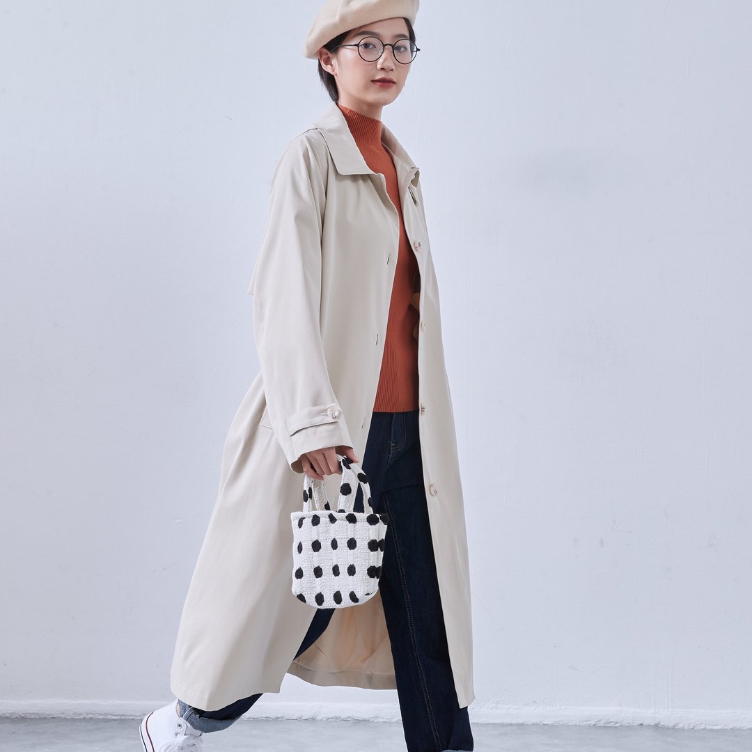 韩系棉质手感长版系带风衣外套 附内里 KNNJ360 - 女装西装外套/风衣 - 其他材质 卡其色