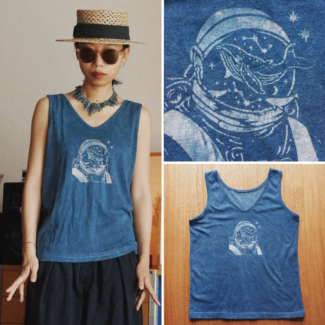 海洋和宇宙 型糊染 夏季清涼背心 環保植物藍染薄棉 - 女装背心 - 棉 蓝色