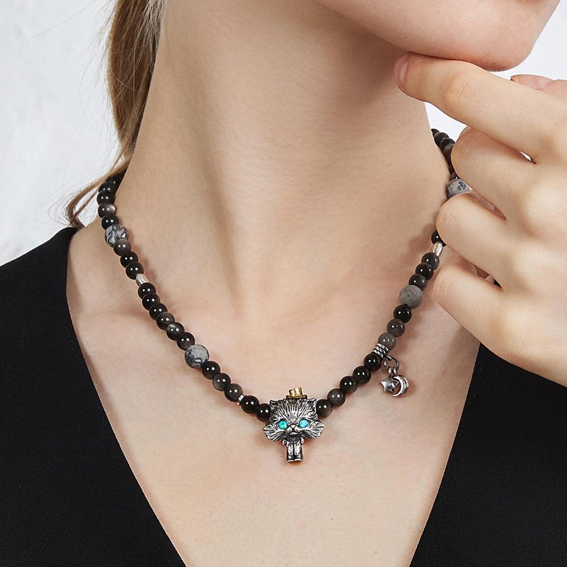 幻物猫咪魔法师曜石纯银项链 - 项链 - 纯银 