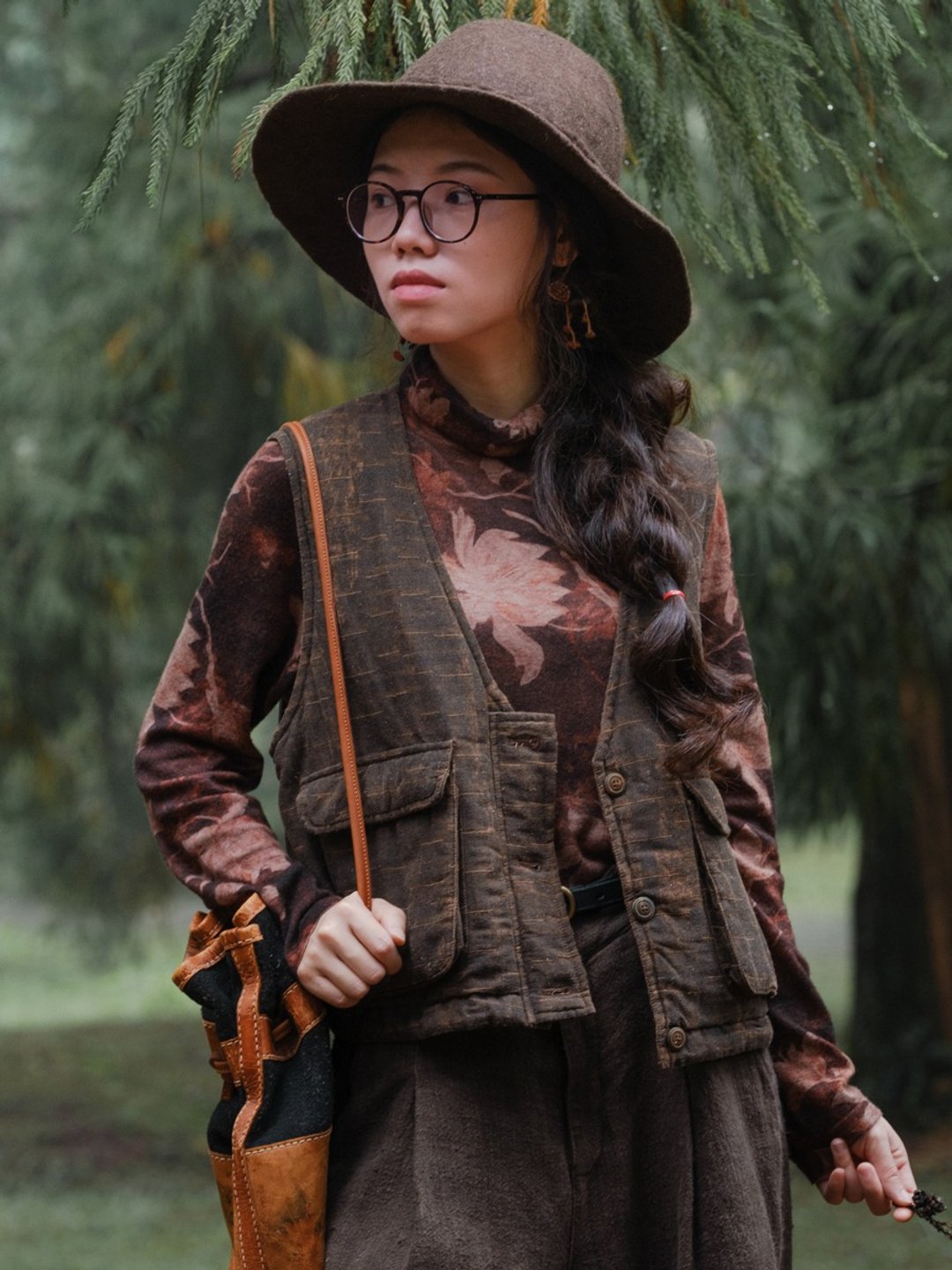 木櫟 香雲紗夾棉馬夾馬甲 簡約復古馬夾 - 女装休闲/机能外套 - 丝．绢 咖啡色