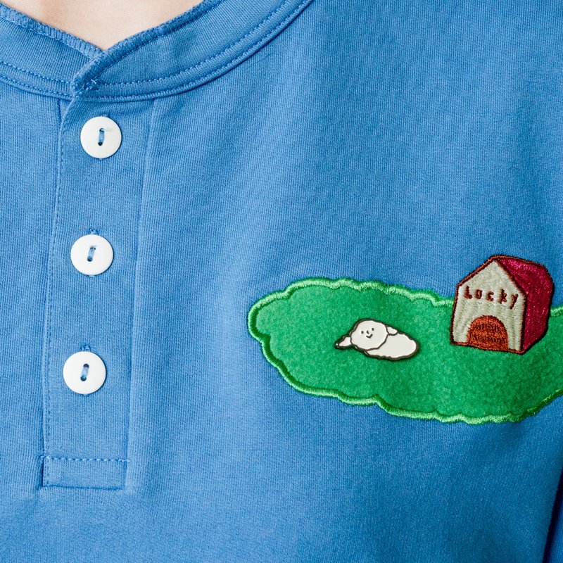 【无胸针特惠】LUCKY的家 / 没有附赠白狗胸针 / 亨利领上衣 - 女装上衣 - 棉．麻 蓝色