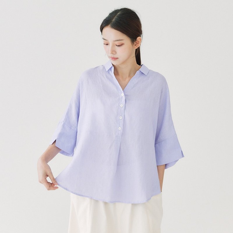 【Simply Yours】亚麻V领开襟衣 紫F - 女装上衣 - 棉．麻 紫色