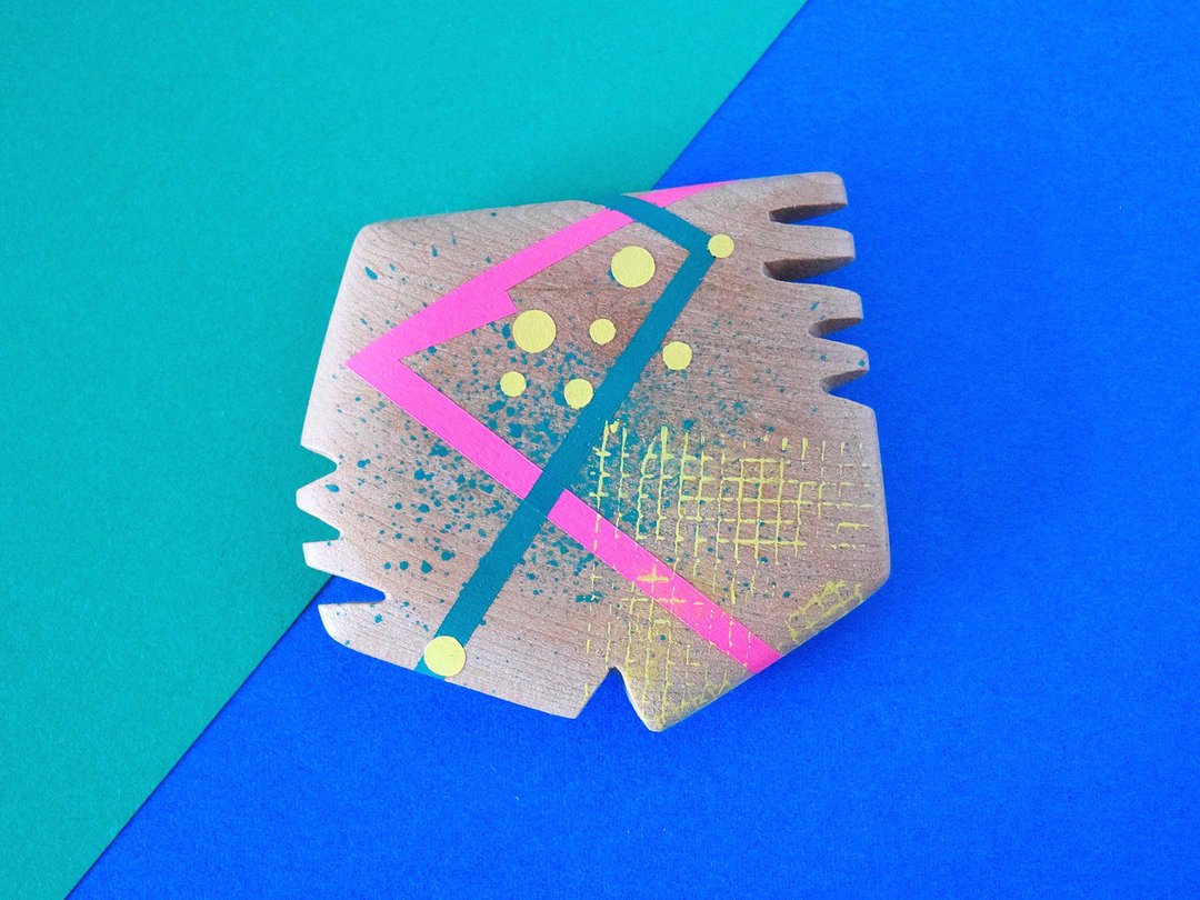 Abstract Hand Painted Wood Pocket Mirror (neon pink and green) - 彩妆刷具/镜子/梳子 - 木头 粉红色