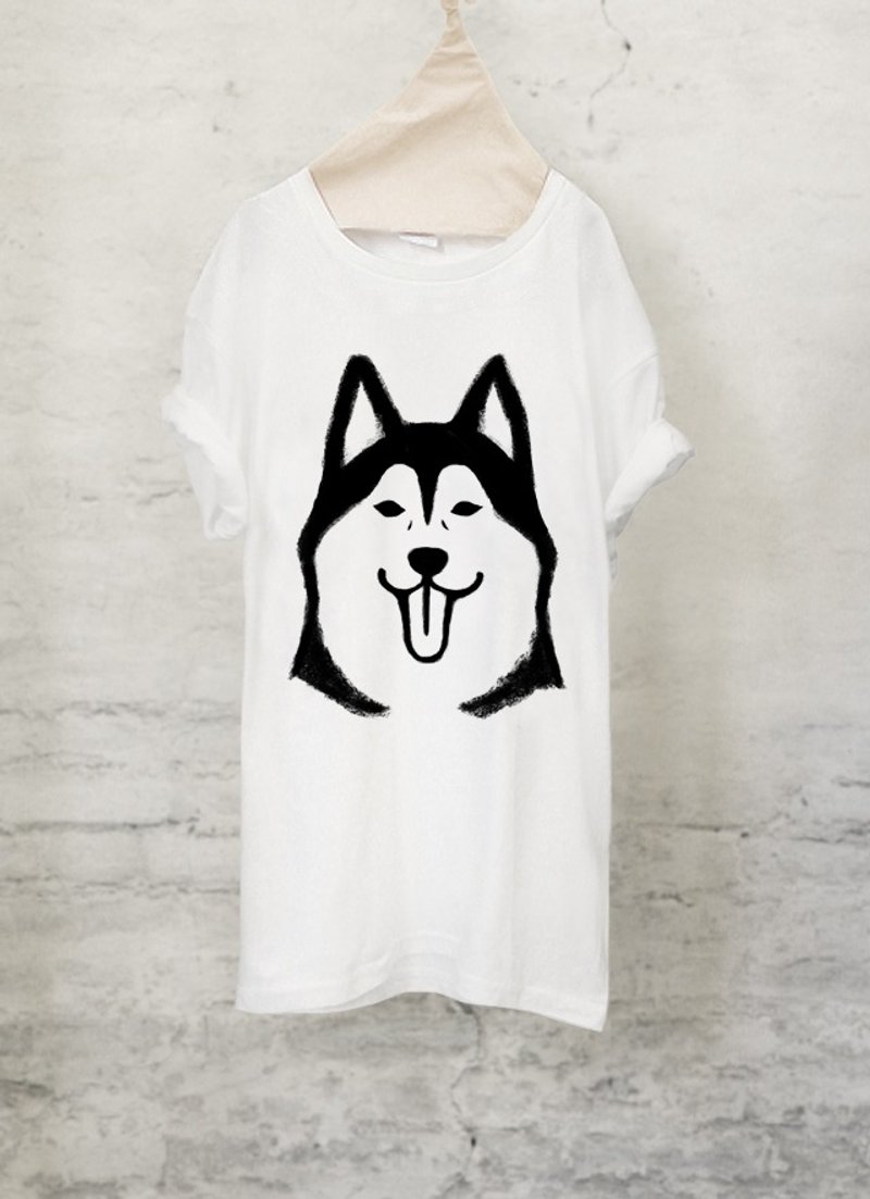 Siberian Husky T-shirt Siberian husky T-shirt (White / Gray) 【DOG】 - 男装上衣/T 恤 - 棉．麻 白色