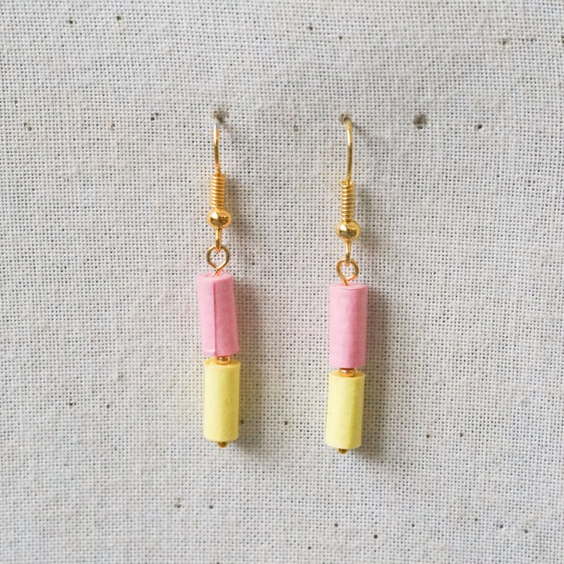 【小卷纸/纸艺/手作】多色可选-双层粉小圆柱耳环 - 耳环/耳夹 - 纸 多色