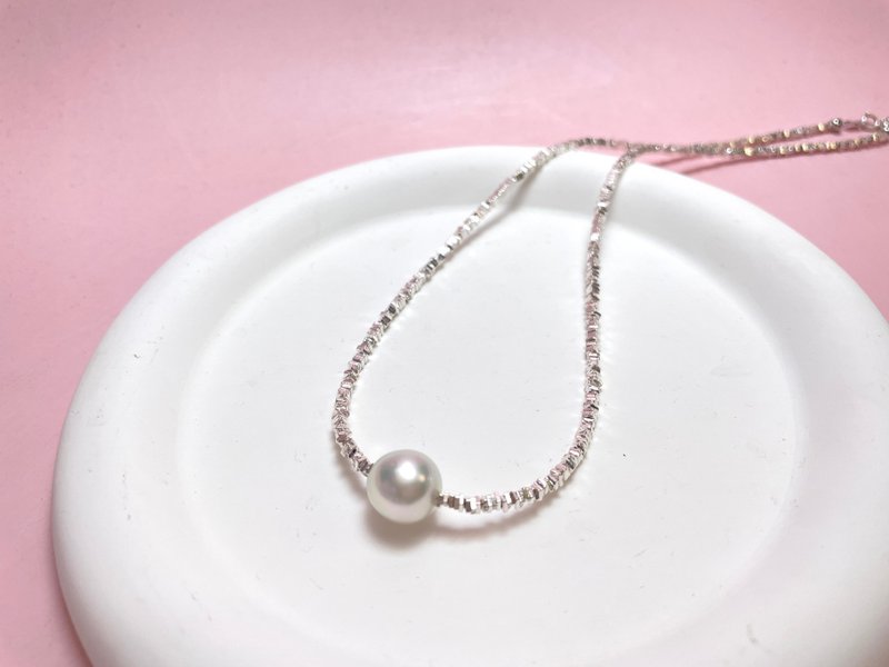碎银子 天然海水珍珠 澳白珍珠 纯银 项链 - 项链 - 珍珠 白色