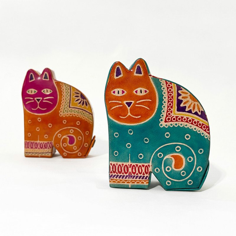 微醺猫咪山羊皮存钱筒 _绿猫 / 橘猫 - 储蓄罐 - 真皮 橘色