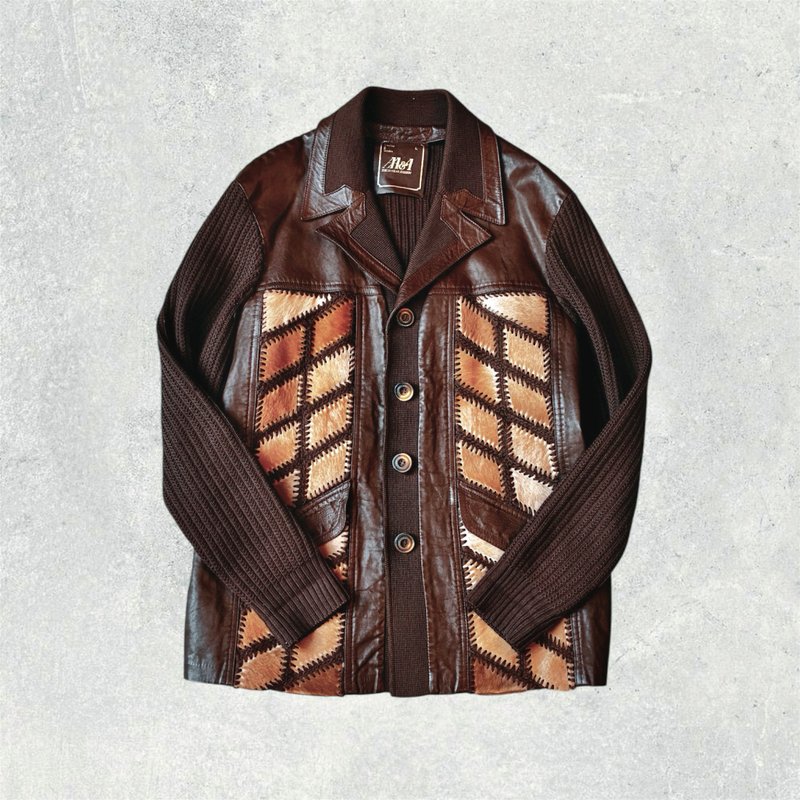 古着 嬉皮风格 针织 皮革拼接动物毛 外套 - 女装休闲/机能外套 - 其他材质 