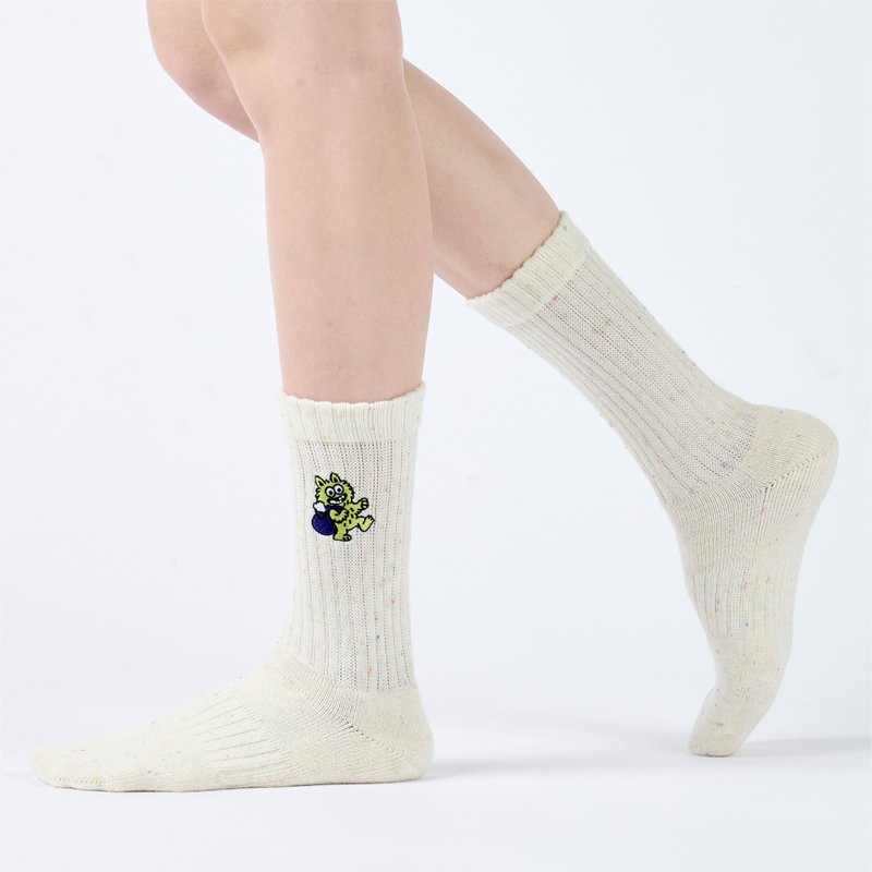 口袋里的怪兽 中筒袜 - 米(F) - 袜子 - 棉．麻 白色
