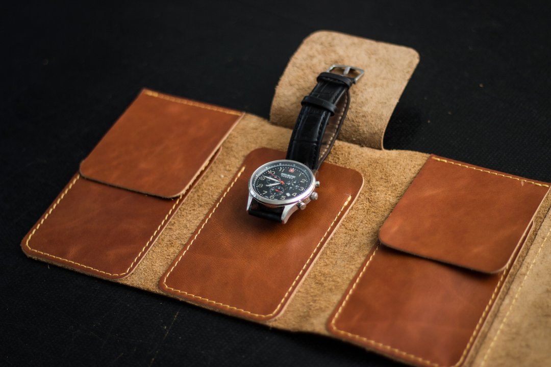 Leather Watch Roll for 2-5 watches, Leather watch pouch, watch case, watch box - 收纳用品 - 真皮 黑色