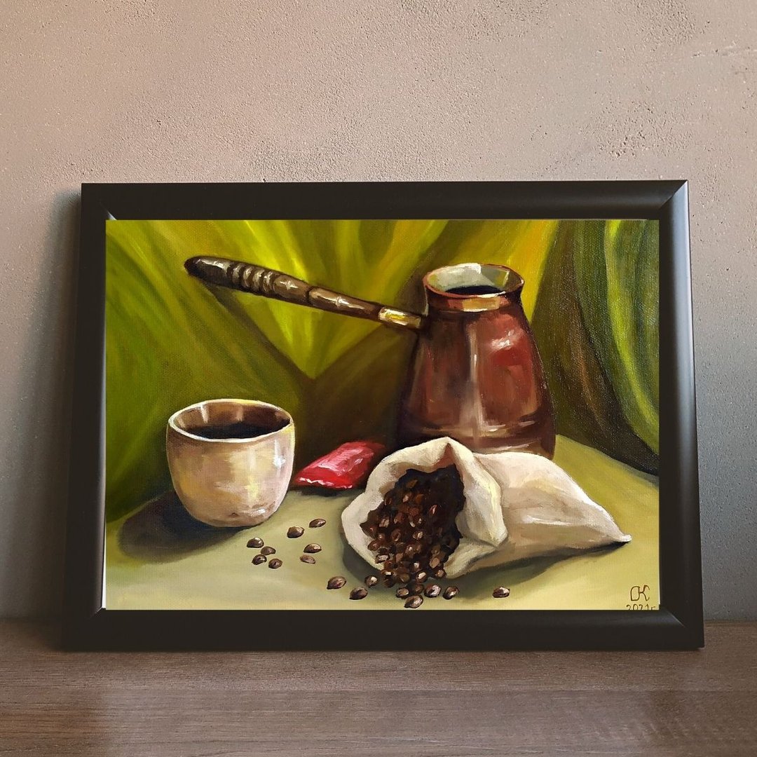 Still life Original Painting Coffee Oil Painting 繪畫 \ 手繪油畫 \ 原畫 \ 油畫 - 海报/装饰画/版画 - 环保材料 多色