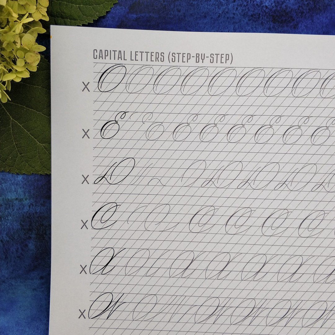 Printable A4 Spencerian Script Capital letters for Beginners 5mm Worksheets - 其他数码设计 - 其他材质 