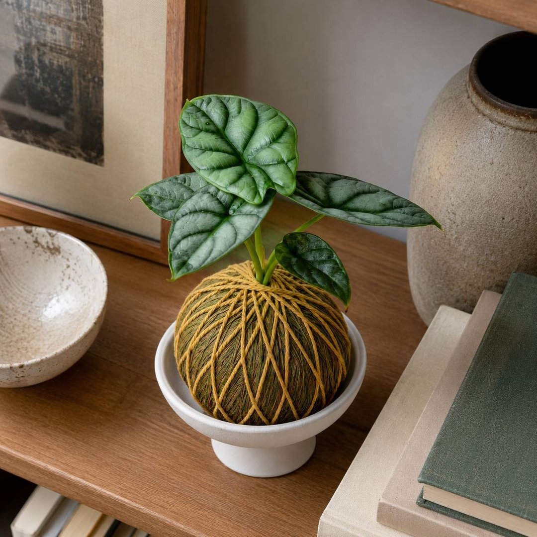苔球植物 银龙观音莲咖啡绿苔球加磨砂高脚钵 苔球 苔玉 礼物 - 植栽/盆栽 - 植物．花 绿色
