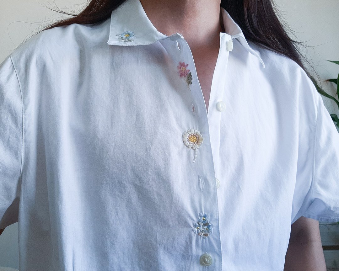 KAREN SCOTT 白色棉质刺绣花卉衬衫 L 码 - 女装衬衫 - 棉 白色