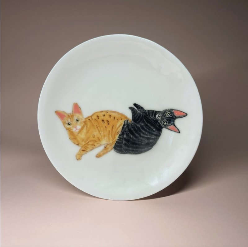 似颜绘猫咪白瓷盘-需订制 - 盘子/餐盘/盘架 - 瓷 