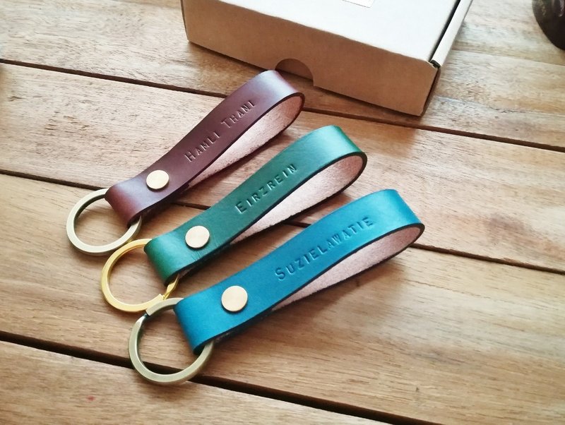 Customized Gift Personalised Leather Key Holder / Key Chain with Monogram - 钥匙链/钥匙包 - 真皮 咖啡色