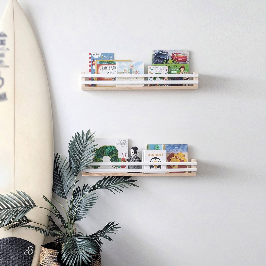 One Wall Mounted Children's Room Bookshelf Natural Wood Floating Shelf - 儿童家具 - 木头 