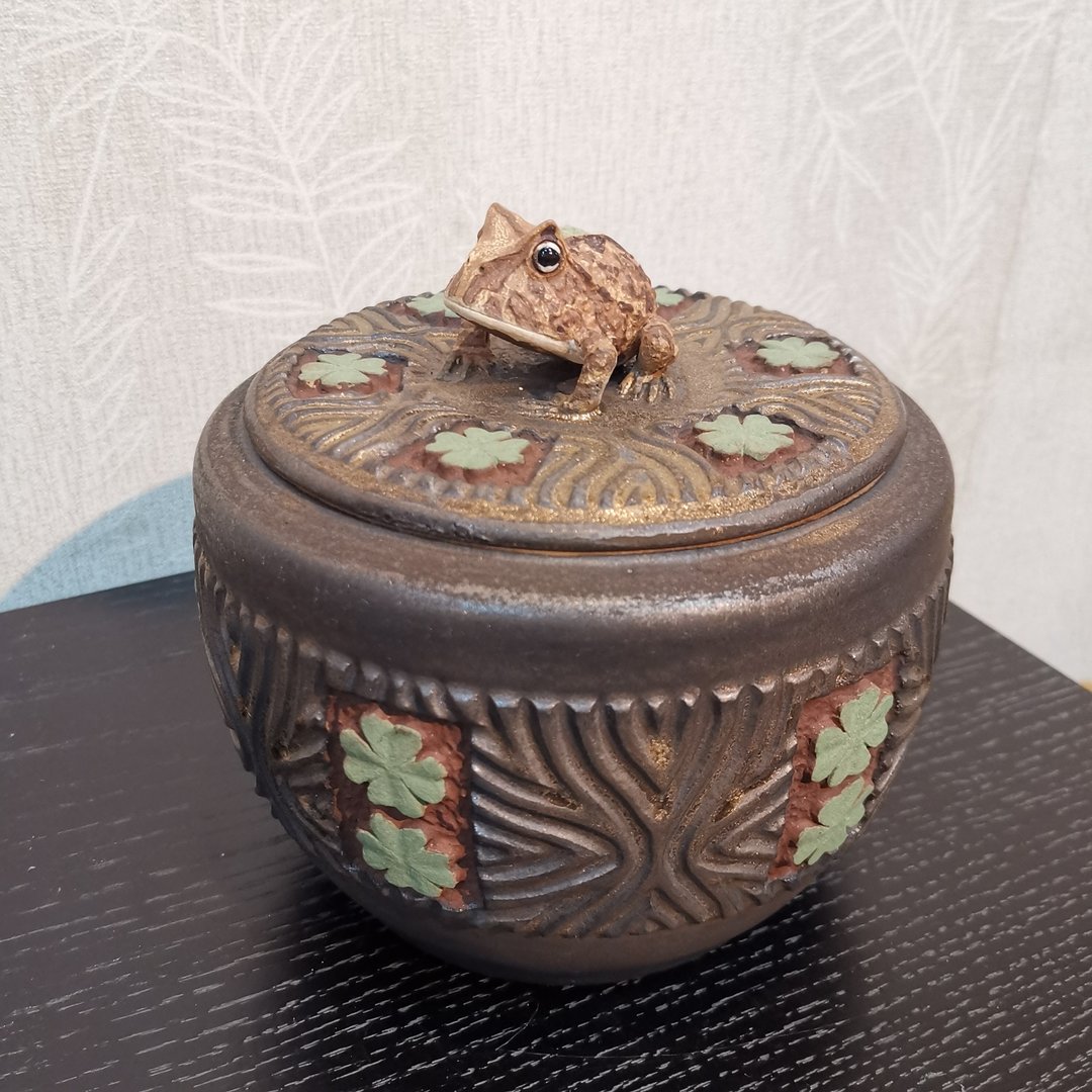 【纯手工陶瓷】陶瓷角蛙茶叶罐 - 茶具/茶杯 - 陶 粉红色