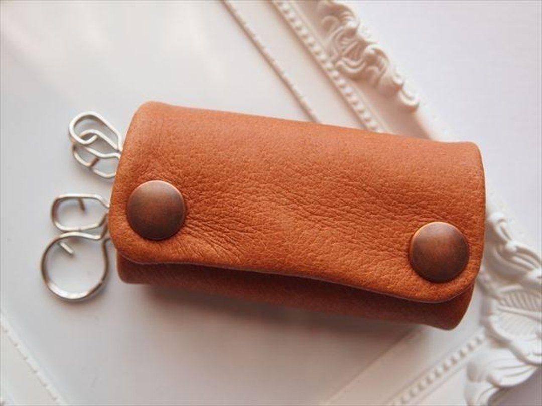 [Standard camel] Pig leather Soft key case [Made to order] Brown leather - 钥匙链/钥匙包 - 真皮 咖啡色