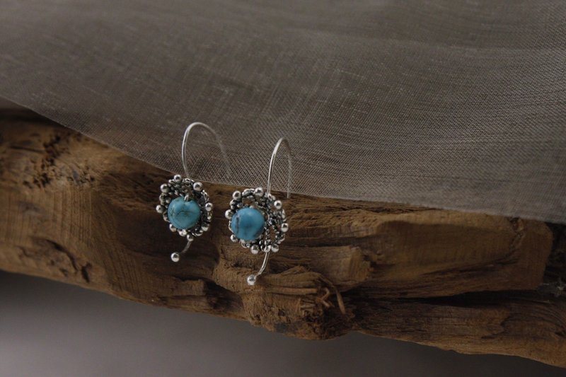 松石绿 | 矿物色彩//绿松石天然石耳环// 两用设计 - 耳环/耳夹 - 宝石 银色