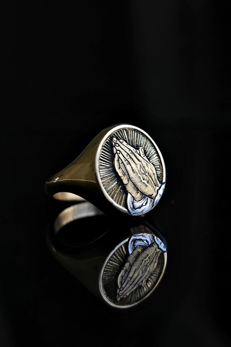 祈祷之手图章戒指 925银镀金款 - 戒指 - 贵金属 