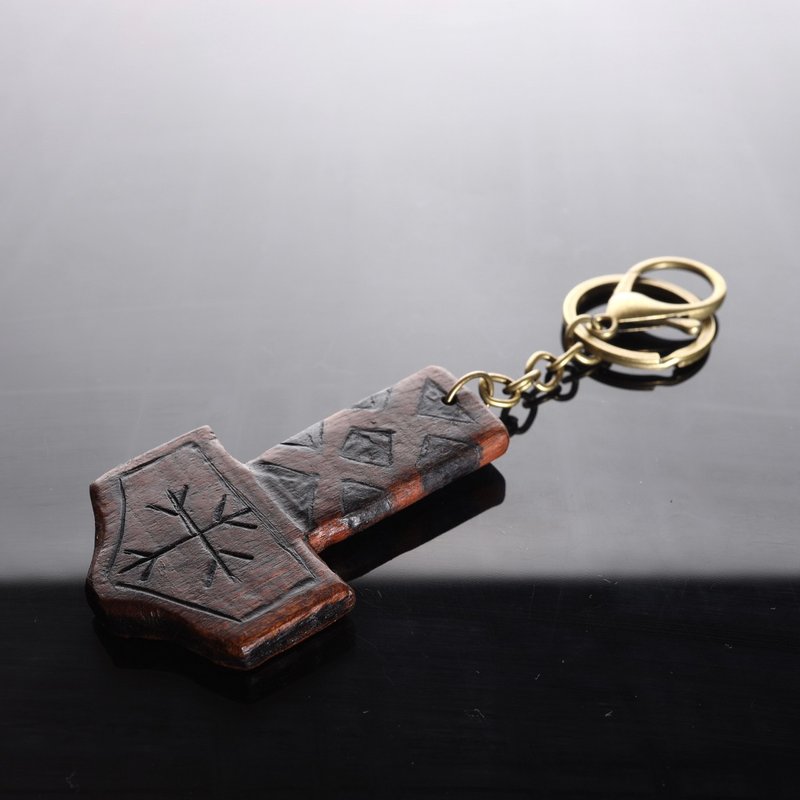 快速出货_雷神锤钥匙圈2_北欧风格质朴手工雕刻钥匙圈_魔法仪式原 - 钥匙链/钥匙包 - 木头 咖啡色
