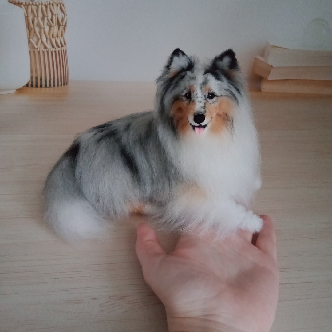 5 inches height Custom Miniature realistic crochet Sheltie Merle - 玩偶/公仔 - 其他材质 灰色