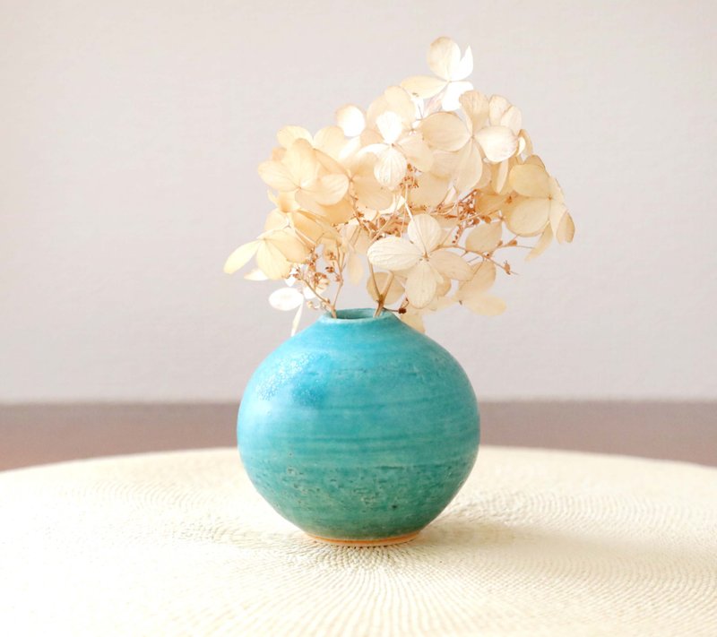 土耳其蓝色雾面釉圆形花瓶 - 花瓶/陶器 - 陶 蓝色