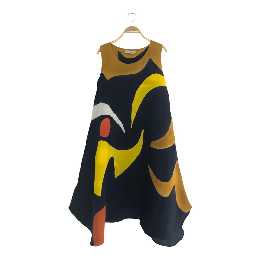 Dress Hand Paint Soft Cotton Silk for Yoga Vacation Holidays - 洋装/连衣裙 - 棉 黄色