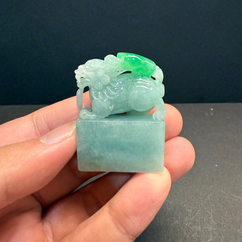 瀚玉珠宝 天然翡翠印章 白底青貔貅印 缅甸玉印章 - 其他 - 玉石 