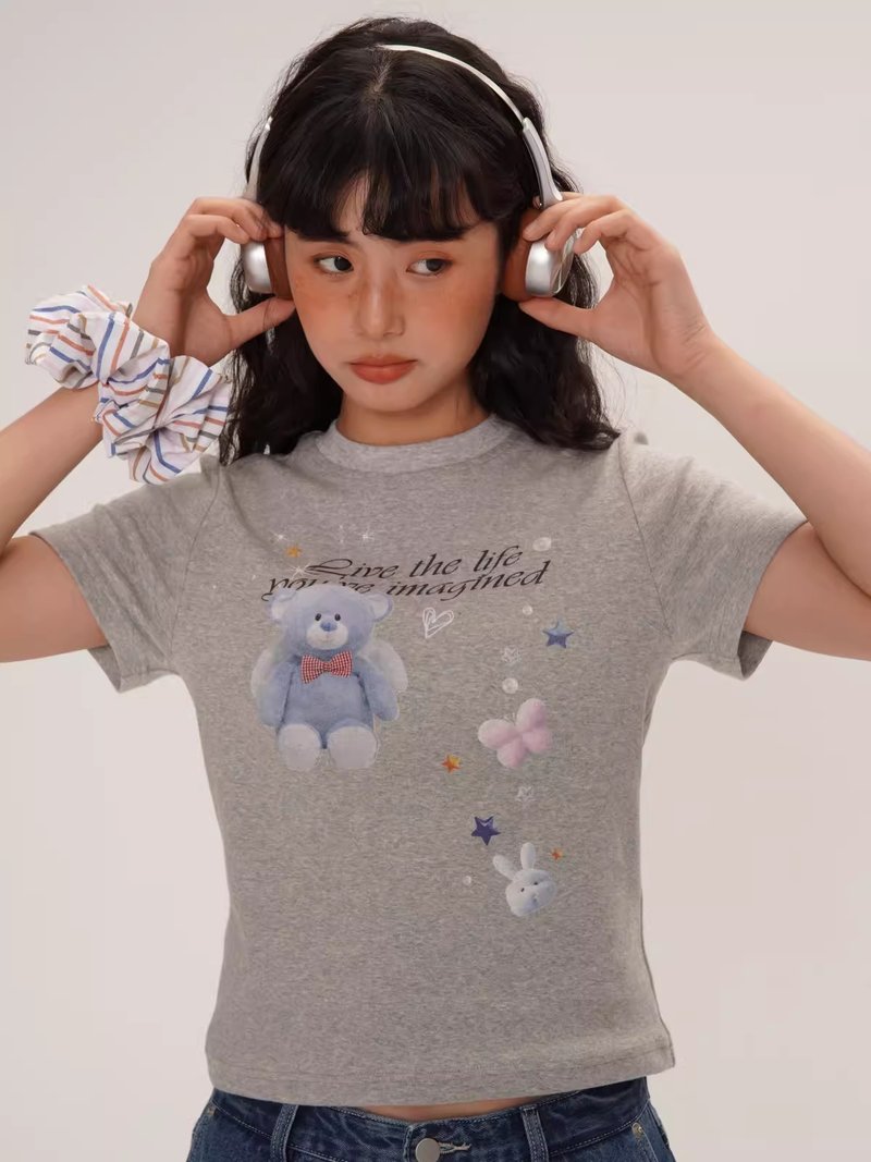 odd maker灰色短袖T恤女夏季圆领宽松休闲短袖纯棉T恤上衣 - 女装 T 恤 - 棉．麻 