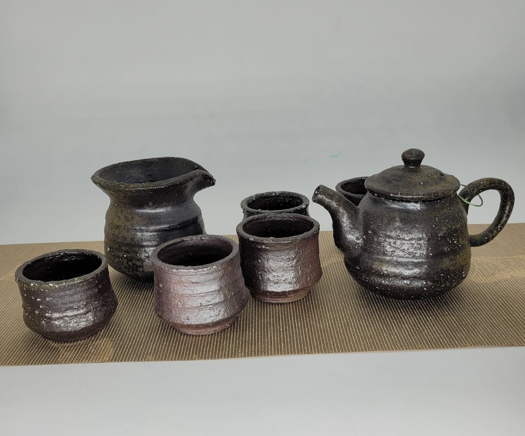 黑御影柴烧壶  黑土正把茶壶 - 茶具/茶杯 - 陶 黑色