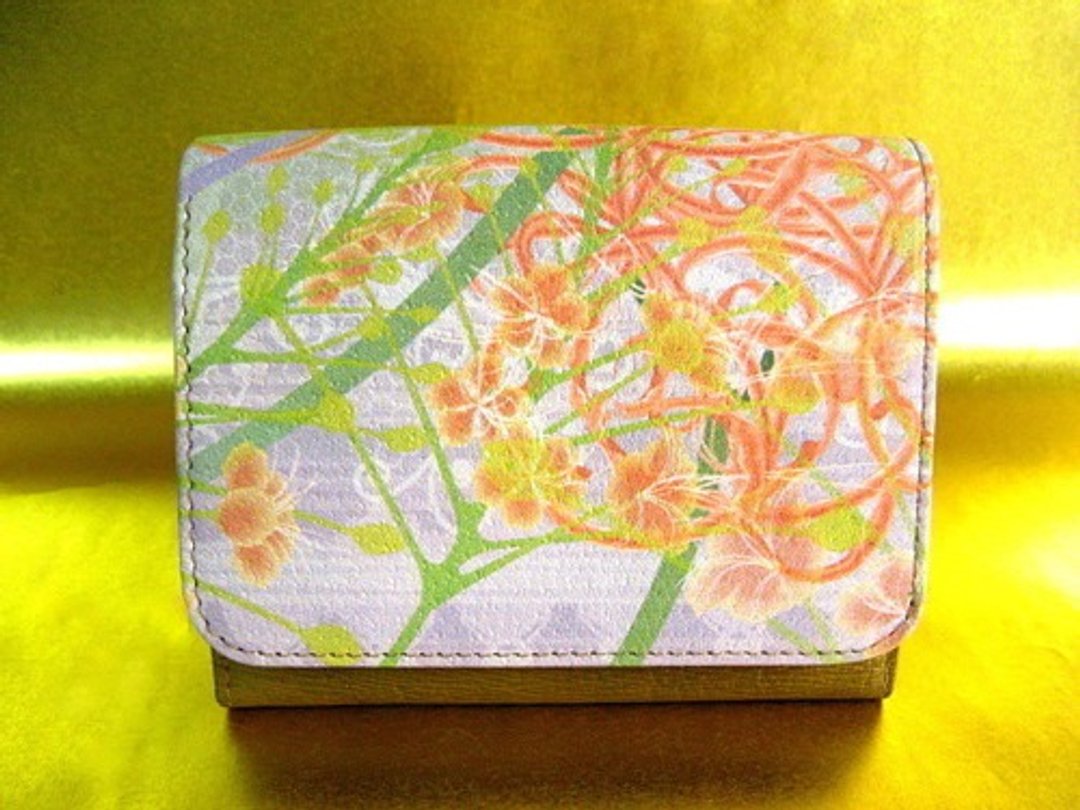 Higanbana (red spider lily)　L-shaped zippered bifold wallet - 皮夹/钱包 - 真皮 绿色
