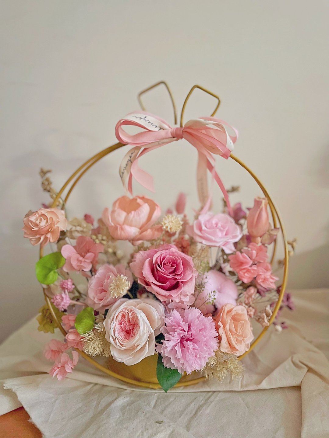 【花诉花艺】柔粉玫瑰永生桌花/开幕花礼/升迁花礼/祝贺花礼 - 干燥花/捧花 - 植物．花 多色