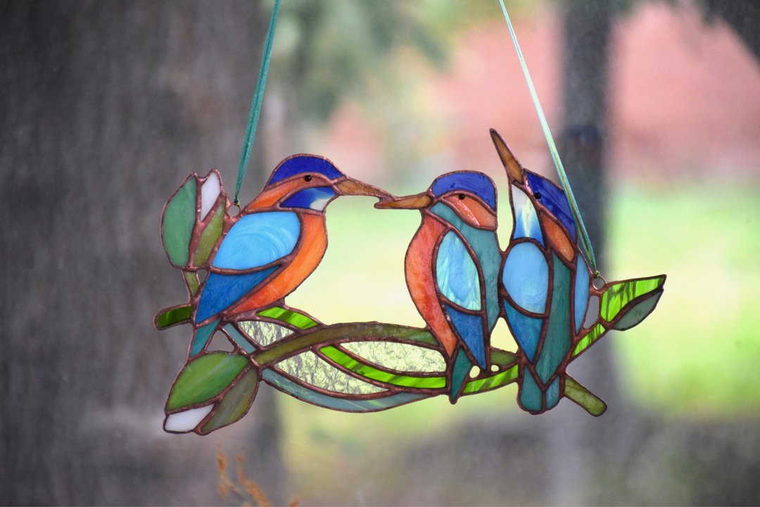 Stained glass bird suncatcher - window suncatchers kingfisher - 摆饰 - 玻璃 多色