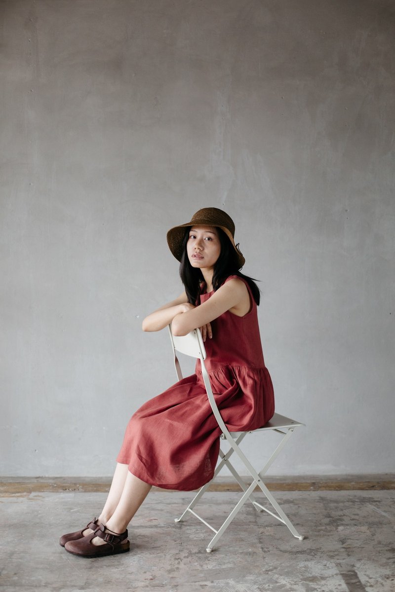 【Off-Season Sales】Linen Camisole dress with open back in Coral Pink - 洋装/连衣裙 - 棉．麻 红色