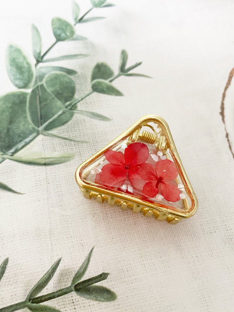 真花押花 绣球花发夹抓夹 三角形发饰 真花发饰 - 发饰 - 植物．花 红色