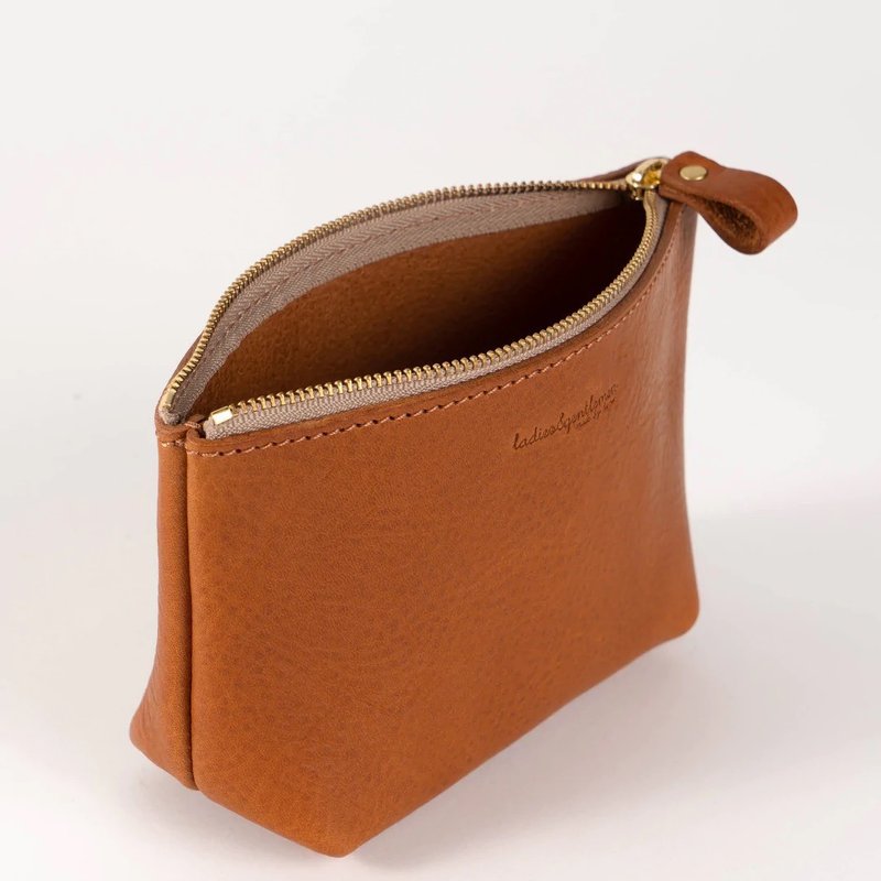 Gusseted pouch L size leather Italian leather leather - 化妆包/杂物包 - 真皮 橘色