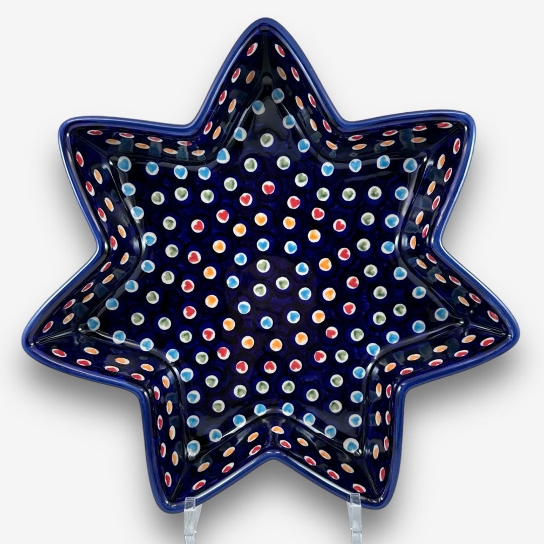 波兰手绘手工陶-星星造型大碗 30cm 文青彩心系列 设计师款 - 碗 - 陶 蓝色