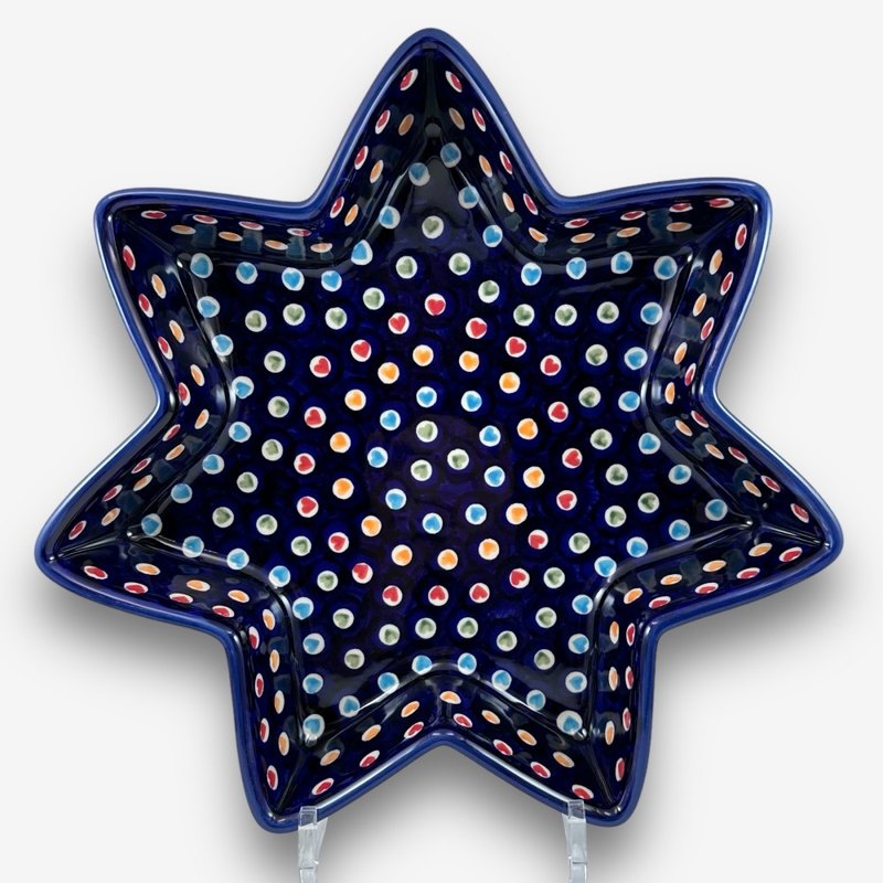 波兰手绘手工陶-星星造型大碗 30cm 文青彩心系列 设计师款 - 碗 - 陶 蓝色