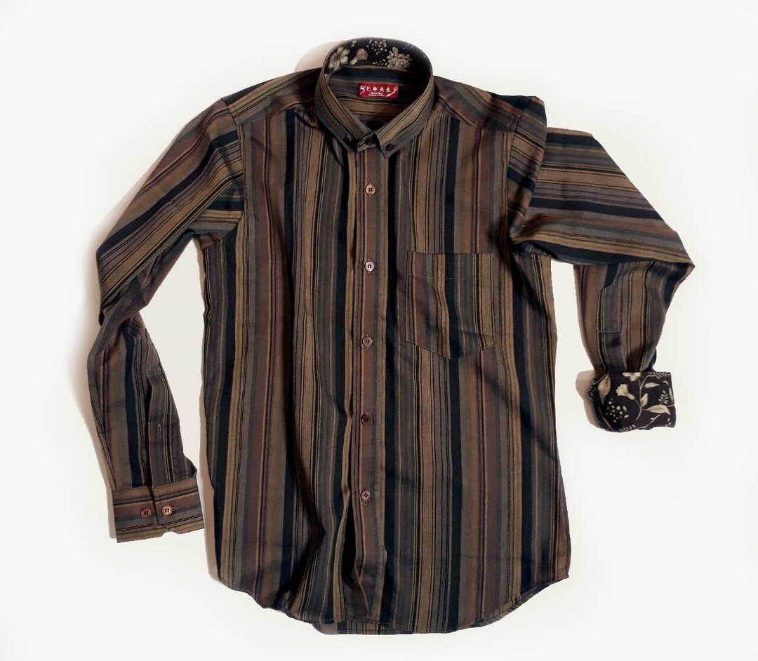 木质色 条纹 手工衬衫  Shirt  咖 - 男装衬衫 - 棉．麻 咖啡色