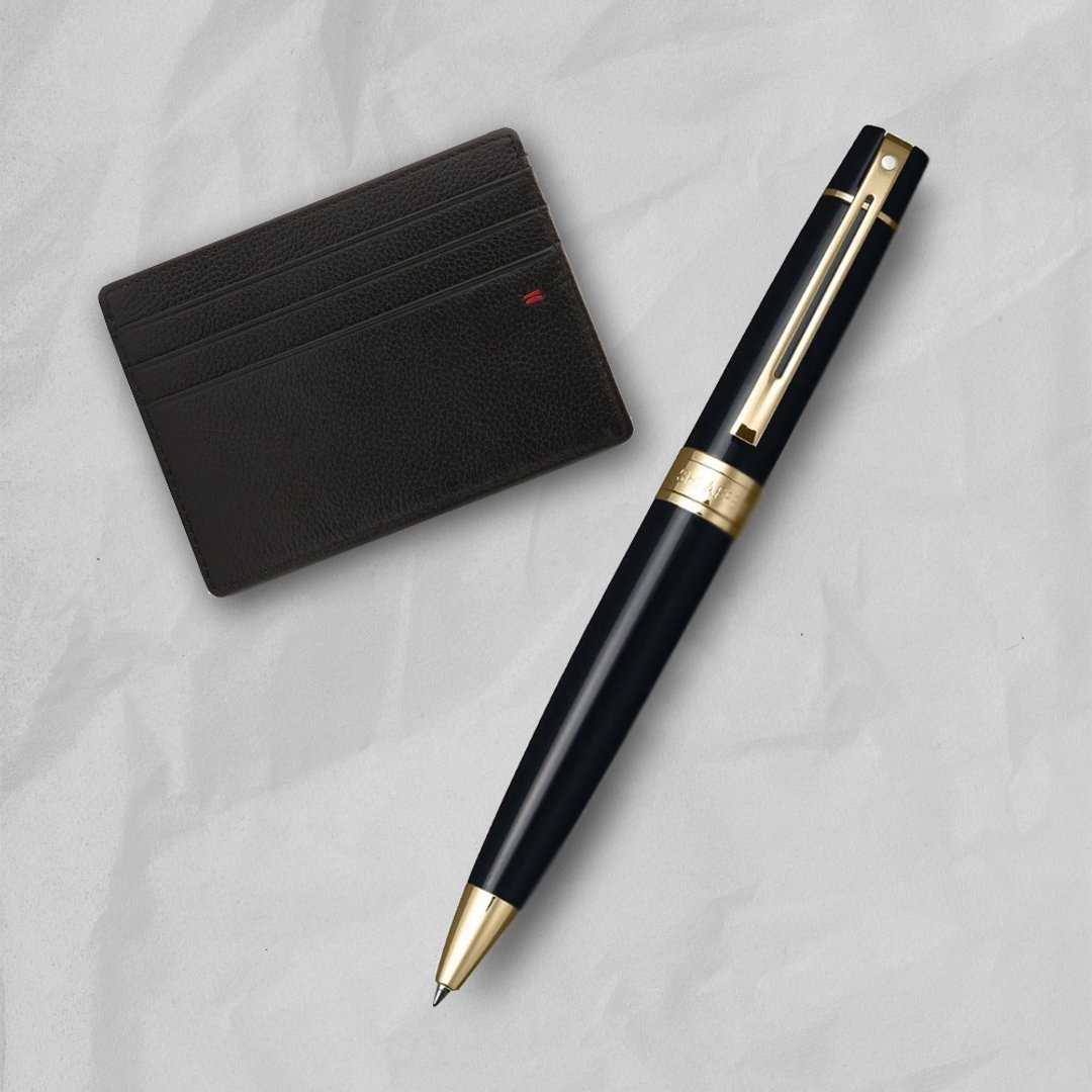 SHEAFFER300 系列黑杆金夹原子笔 + 经典卡夹礼盒 免费刻字 - 圆珠笔/中性笔 - 铝合金 黑色