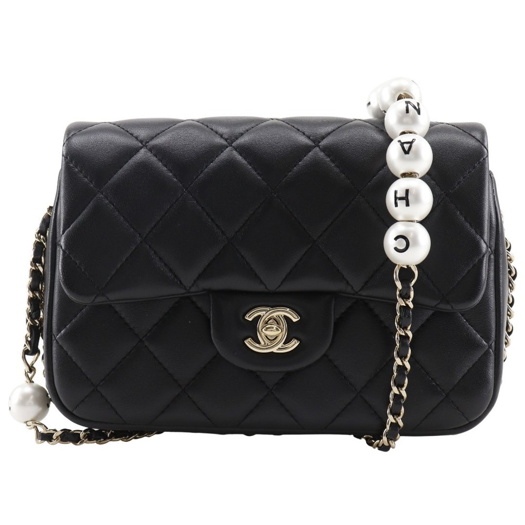 [日本直送] CHANEL 珍珠链条单肩包 Matelasse AS1533 小羊皮 黑色 女款 [二手] - 侧背包/斜挎包 - 真皮 黑色