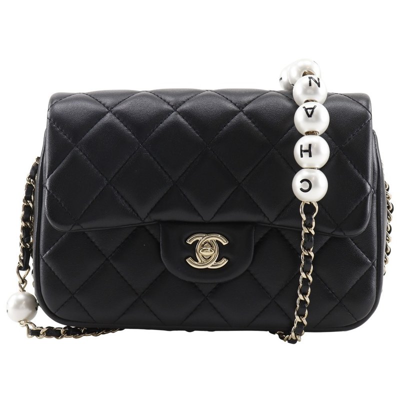 [日本直送] CHANEL 珍珠链条单肩包 Matelasse AS1533 小羊皮 黑色 女款 [二手] - 侧背包/斜挎包 - 真皮 黑色