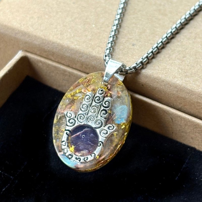 法蒂玛之手奥刚项链 | 紫水晶拉长石 - 项链 - 水晶 银色