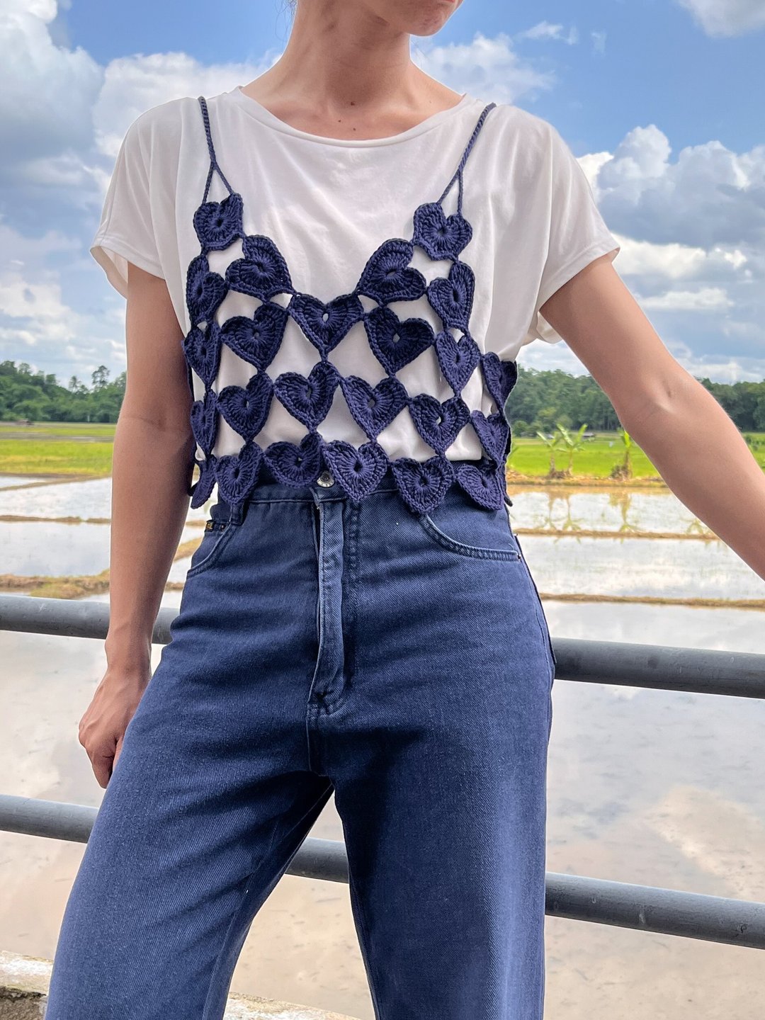 Heart String Crochet Crop Top，夏日氛围，爱心串饰，坠饰感 - 女装上衣 - 其他材质 多色
