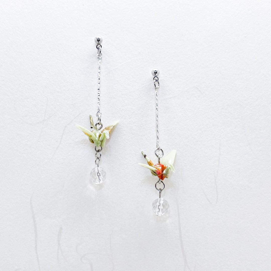 Chearrings | Origami 日本和纸 手工折纸 纸鹤耳环 | 款式 C004 - 耳环/耳夹 - 纸 绿色