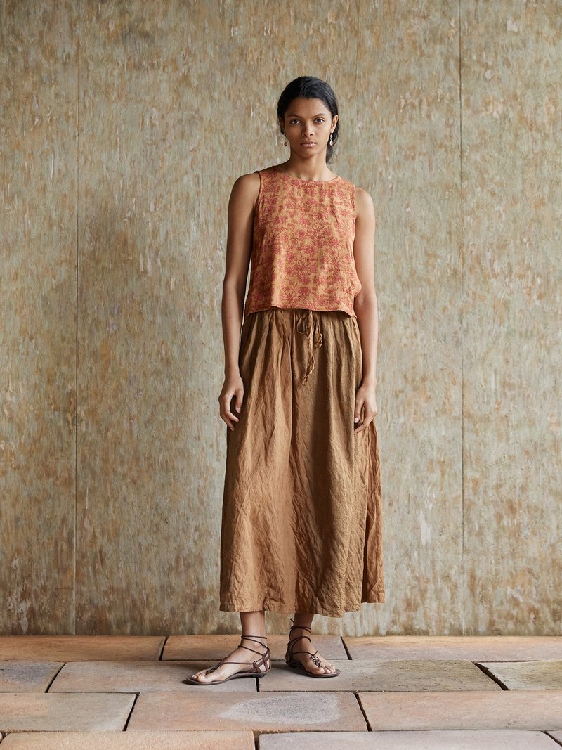 复古文青 亚麻植物染半裙 休闲半身裙 - 裙子 - 其他材质 