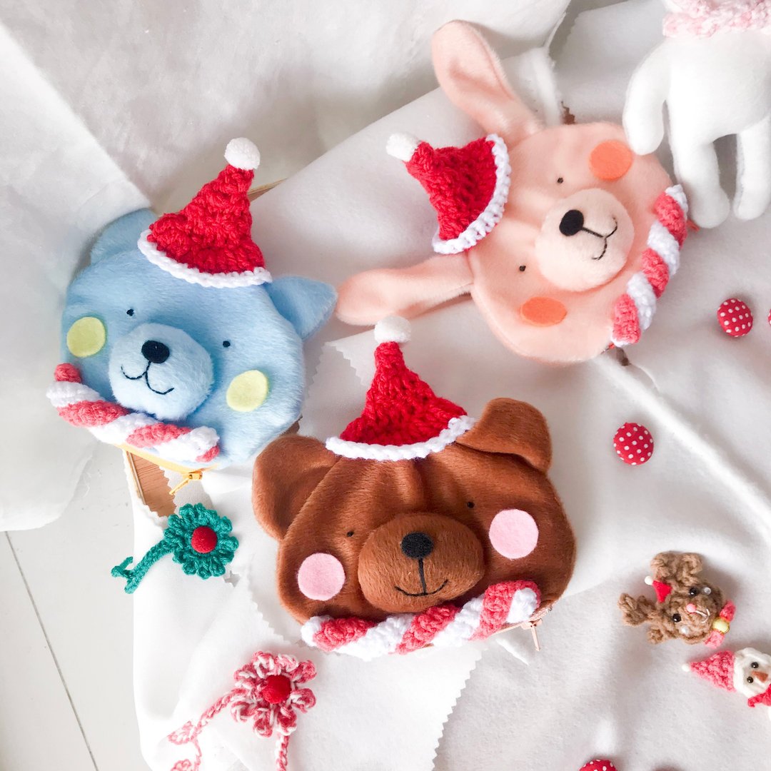 Christmas Gift Wrapping Handmade doll coin purse - 皮夹/钱包 - 棉 蓝色